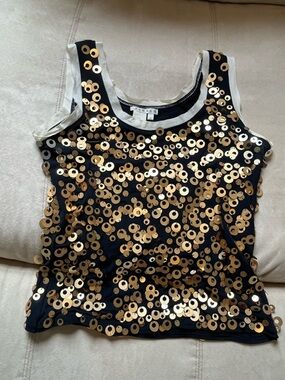 SPANNER Elegant Dark Navy Sleeveless Top with Gold Sequins